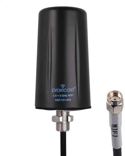 Proxicast Indoor/Outdoor Omnidirectional WiFi Antenna - Tri-Band 2.4/5.8/6 GHz - 3-5 dBi Gain - Vandal Resistant Low Profile Fixed Through-Hole Mount - 10 ft Coax Lead w/RP-SMA (ANT-131-002)