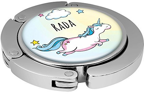 Taschenhalter Dickes Fliegendes Einhorn Personalisiert mit Namen Rada printplanet Chrom