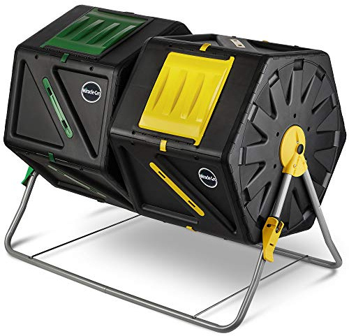 Miracle-Gro groß Dual Kammer Kompost Tumbler – Easy-Turn, Sehr Schnell wirksam System – ganzjährig, schwere, hohes Volumen Kompost mit 2 Schiebetüren + Scotts Gartenhandschuhe (2–27,7 Gal/105L)