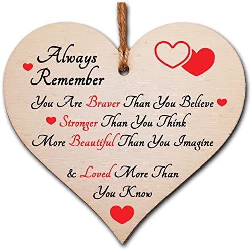 Wooden Hanging Heart with Inspirational Quote – Rustic Decorative Plaque for Wall or Door – Motivational Gift for Women, Friends, Teens