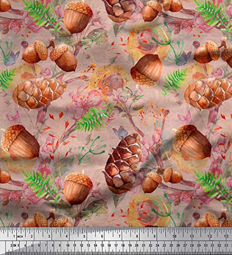 Soimoi Orange Japan Krepp Satin Stoff Aprikose, Tannenzapfen & Eiche Nussbaum Fruchte Drucken Stoff Von Der Werft 42 Zoll Breit