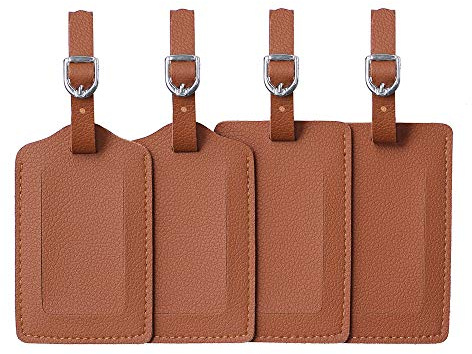 Vigorport Luggage Tag，Leather Identifiers Travel Tags for Suitcase,Bag Tags with Name Card Holder-Set of 4