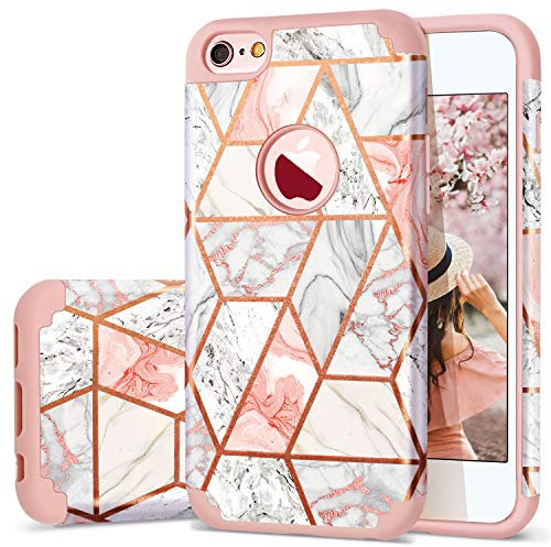 Fingic for iPhone 6s Case,Glitter Marble Design Hard PC & Soft Silicone Dual Layer Hybrid Protective Cover for Girls iPhone 6/6s Shockproof Srctch-Resistant Rugged Bumper iPhone 6 Case-Pink Marble