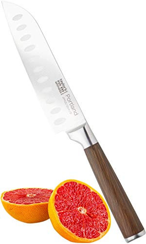 Portland by Taylor's Eye Witness Santoku Knife - Professional 13cm/5 inch Multi-Use Cutting Edge. Precision Taper Ground Blade. Stainless Steel Walnut Wood Effect Handle. 10 Year Guarantee.