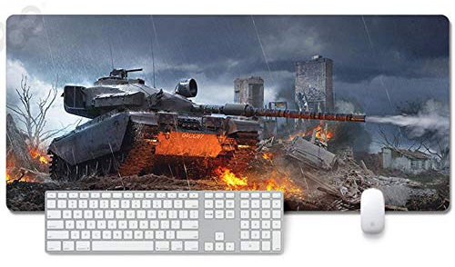 Mauspad World of Tanks Anime Mauspad Gemütlich Mousepad 900x400mm Mikrofaser Verbessert Geschwindigkeit und Präzision, rutschfest Gummierte Unterseite Waschbar Verschleißfest,Für Desktop PC, B