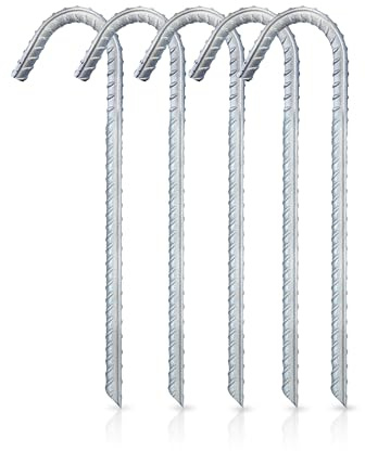 GroundMaster 12 Heavy-duty Ground Anchors x 32 – Durable Easy Hammer-In Galvanised Ground Stakes – Metal Garden Stakes for Securing Tents, Trampolines, Gazebos, Football Nets, Membranes and More