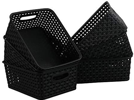 Asking 6-Pack Plastic Storage Baskets, Weave Basket, Black