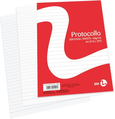 BM BeMore - Protokollpapier A4-0100190 - Lineatur 1R - liniert ohne Rand - Papier 60 g/m² - Blister mit 200 Blatt - ideal für Schule und Büro