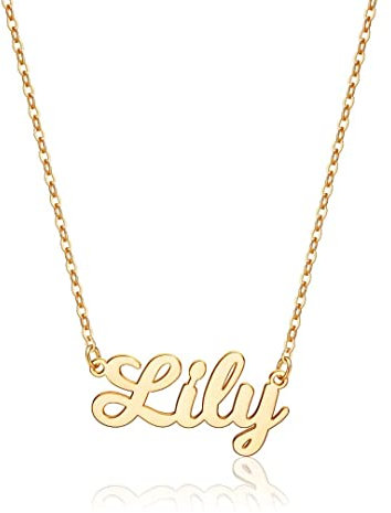 Ursteel Custom Name Necklace Personalized, 14K Gold Plated Personalized Name Necklace Dainty Name Plate Necklace Jewelry Personalized Gifts for Women, Lily, Metal, No Gemstone