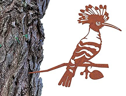 Illumino Baumstecker Metall Rost Gartendeko - Glücksvogel Wiedehopf - 2 mm Edelrost-Stahl, Naturrost Vogel Deko für den Garten, Gartendeko Rost, Baum Deko Garten, Zaundeko