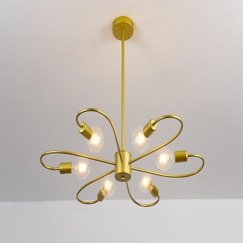 Qcyuui Moderne Gold-Kronleuchter halbbündig montierbar, Mid Century Sputnik Hängebeleuchtung höhenverstellbar für Schlaf-, Ess- und Wohnzimmer