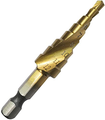 AERZETIX - C49427 - Stufenbohrer Metall - Ø4.0 bis 12.0mm - HSS+TIN - Spiral Kegelbohrer - Bit für Backenfutter - Sechskantschaft 1/4''