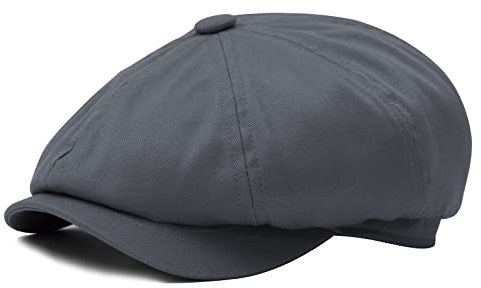 BOTVELA Men's 8 Piece Newsboy Flat Cap 100% Cotton Gatsby Ivy Golf Cabbie Hat (Dark Grey, 7 5/8)