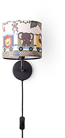 Paco Home Kinderzimmer Wandlampe Stoffschirm Wandleuchte Rund Dschungel Tiere Junge Mädchen E27 Zoo Mit Stecker Und Kabel