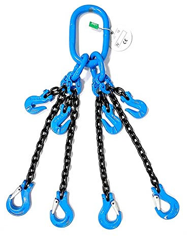 ELLERchain G100 4-strang Anschlagkette - 6mm / 1m - Ultra-starke Kette mit Aufhängering, Verbindungsglied, Gabelkopfhaken und Verkürzungshaken - Güteklasse 10, nach EN 812-2