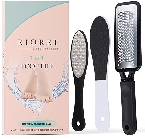 Riorre Professional Foot Files for Hard Skin - Premium 3 in 1 Pedicure Foot File, Scrubber and Foot Scraper for Soft & Smooth Heels