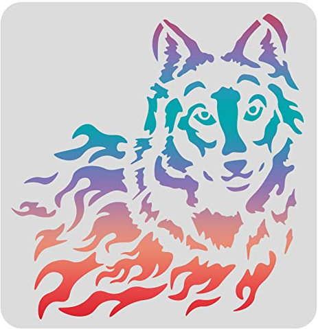 FINGERINSPIRE Wolf-Zeichenschablonen, Malschablonen, 30 x 30 cm, Wolfsmuster, Kunststoffschablonen, Dekoration, rechteckig, wiederverwendbar, Schablonen zum Malen auf Holz, Boden, Wand und Stoff
