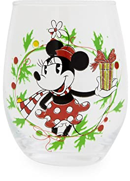 Disney Weinglasbecher ohne Stiel mit Minnie-Maus-Weihnachtskranz, tropfenförmiger Becher für Mimosen, Cocktails, Heim-Barzubehör, Disney Küchenzubehör, Fassungsvermögen: 590 ml