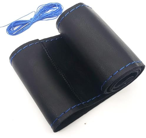 AUTOXBERT DIY Lenkradbezug Auto Hand Nähen Lenkradbezüge Lenkradabdeckung aus weichem Faserleder mit Nadel und Faden Universal Lenkradhüllen für 37-39 cm Rund D-Typ Lenkräder Anti Rutsch (blau)
