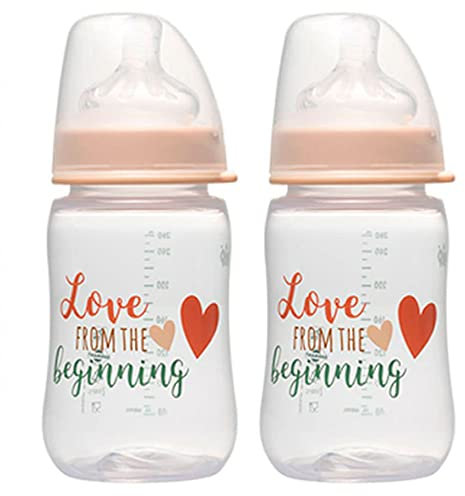 FlaschenSet NIP Anti-Colic Flasche 260ml Mit rundem Weithalstrinksauger aus Silikon Gr. M Milch ab Geburt, 2er Pack