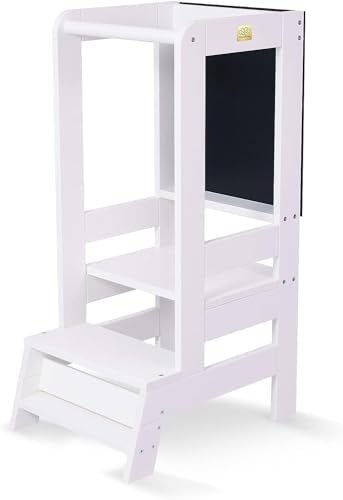 MEOWBABY Lernturm – Höhenverstellbarer Montessori Learning Tower für Kinder – Lernturm ab 1 Jahr – Sicherer Kinder Tritthocker – Holz Küchenhelfer für Küche & Alltag, Weiß
