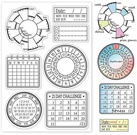 GLOBLELAND Planungsplan Klare Stempel für Diy Scrapbooking Decor Straßenkalenderplaner 31-Tage-Kalender Transparente Silikonstempel für die Herstellung von Karten Fotoalbum-Dekor