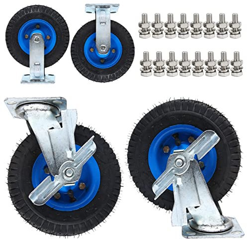 WORDFUN Möbelrollen Schwerlast 200mm 250mm 4er Set, Luftreifen Gummi Rollen Mit Bremse, Schrauben & Metallplatten, Leise Lenkrollen - Stoßdämpfung/Abrieb/Rutsch, Für Rollwagen, Werkbänke