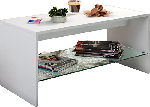 VCM Wood coffee table sofa table living room table side table glass Wisal Wood coffee table sofa table living room table side table glass Wisal White