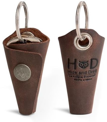 Hide & Drink Full Grain Leather Wrap Keychain, Organizer Snap Closure, Key Ring Cover, Silencer Sleeve Key Holder for Men
