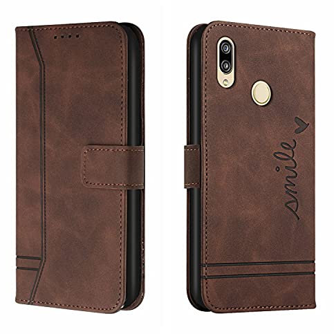 Bravoday Hülle für Huawei Y7 2019 / Y7Pro 2019 / Y7 Prime 2019 / Enjoy 9, PU Ledertasche Handyhülle Flip Schutzhülle Kompatibel mit Huawei Y7 2019, mit Kartenfäch & Kickstand, Braun