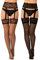 2 Pares de Medias con Liguero Altas de Tirantes de Encaje de Red de Liga Estampadas de Flor hasta Muslo para Mujer (Negro)