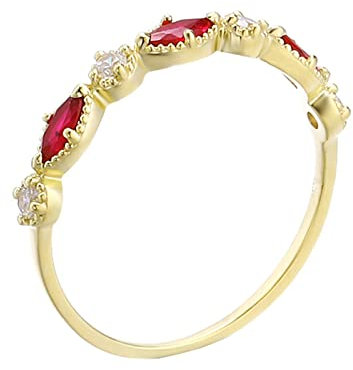 Ayoiow Trauring Damen, Trauring Damen mit Marquise Rubin Ring Rot Größe 66 (21.0)