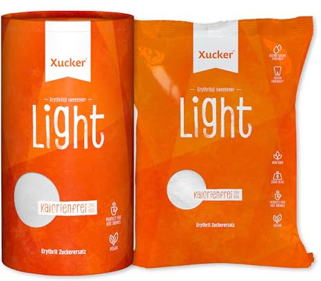 Xucker Light Erythrit 1kg Dose + Light 1kg Nachfüllpack - kalorienfreier Kristallzucker Ersatz als Vegane & zahnfreundliche Zucker Alternative I zuckerfrei 0 kcal 100% sweet I 2x1kg