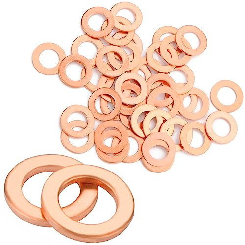 Rondelles Metal Joint Cuivre Vidange M8 50pcs Rondelles pour Gonds de Porte, Plates Joint Bouchon Vidange Joint Torique pour Fixations à vis,L'étanchéité des Vis Bagues D'étanchéité (M8*12 * 1)