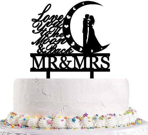 Love You To The Moon And Back Wedding Cake Topper Bridal Shower Theme Party Decorations Mr&Mrs Cake Topper For Wedding Anniversary Engagement Party Supplies