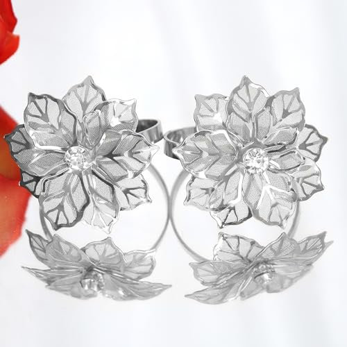 LARDUX 12 PCS Napkin Rings-Hollow Out Floral Exquisite Alloy Napkin Ring Holders for Wedding Christmas Holiday Banquet Dinner Table Serviette Buckles Decor Favor-Silver