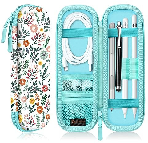 Fintie - Funda con tapa para Apple Pencil Pro, Apple Pencil (USB-C / 1ª generación y 2ª generación) de piel sintética compatible con lápiz y cable USB, Samsung Stylus, diseño de flores
