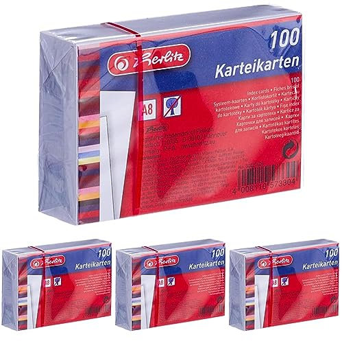 herlitz Karteikarte A8, blanko, weiß, 100 Stück (Packung mit 4)