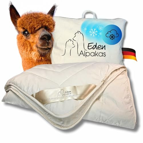 Eden Alpakas | Alpaka Bettdecke | Winterdecke | Alpaka Decke mit Füllung aus 100% Alpakahaar (Premium Qualität) | Bezugsstoff: naturbelassene Baumwolle (135x200cm)