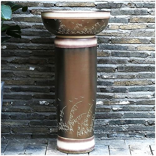 ZTGL Lavabo sur Colonne Rétro Or Rose Lavabo Colonne, Salle de Bain Vasque Lavabo Colonne De Salle De Bain Arts Créatifs pour Cafe Clubhouse Bar, avec Robinet et Kit de Vidange,2 Piece Set