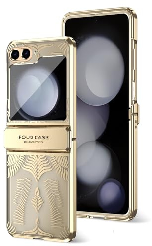 Wigento Für Samsung Galaxy Z Flip5 PC/TPU Electroplated Handy Hülle Design Engelsflügel Gold