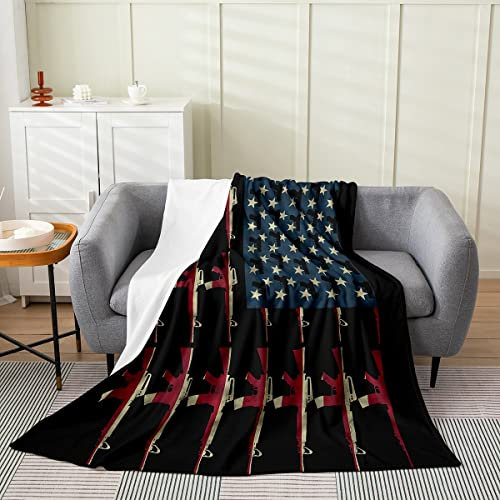 Kuscheldecke Amerikanische Flagge, Vintage-Soldat, Gewehre, Militär, Usa-Nationalflagge, Schießwaffe, Retro-Armeewaffen, Sternenbanner-Thema Flanell Decke Sofadecke Warm Wohndecke 125x150cm