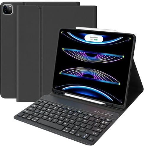 aMZCaSE Funda para iPad Air de 13 pulgadas con teclado (M2/M3), funda magnética desmontable y soporte para lápices para iPad Pro de 12.9 pulgadas, 6ª/5ª, Smart Wake/Up, color negro