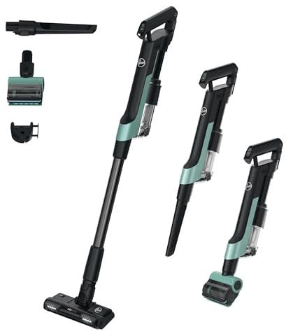 Hoover Ultra-léger HF201P Aspirateur Balai sans Fil, Turbobrosse Spécial Animaux, Technologie Ultra Compact x3, 1L, Puissant 50AW, 40 Min, Brosse Sols durs Anti-Twist, Eclairage LED, Noir & Ver