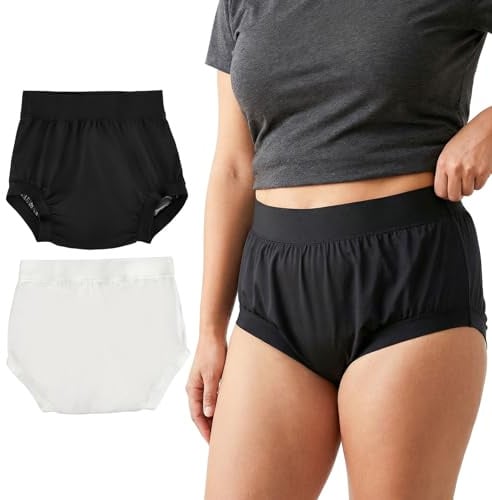 AQX Kunststoffhosen für Erwachsene, wiederverwendbar, wasserdicht, Unterwäsche für Inkontinenz, auslaufsicher, hohe Taille, Stoffwindelüberzüge, 2 Stück (Schwarz-Weiß, 2 Stück, S)