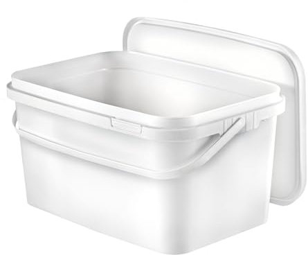 BenBow Seau rectangulaire avec Couvercle 1x 5l Blanc - adapté au Contact Alimentaire, boîte en Plastique empilable avec poignée - Vide