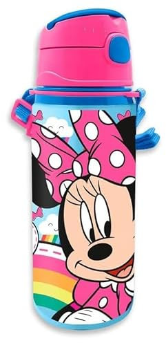 PELLECCHIA 1969 |Borraccia in alluminio con cannuccia da 600 ML | con cinghia per appenderla, apertura automatica con pulsante realizzata per (Minnie)