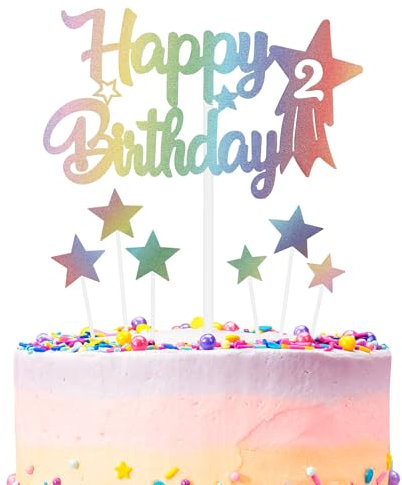 Rainbow Birthday Cake Decoration, Number 2 Rainbow Cake Topper, Any Holiday and Party Cake Color Decoration, Birthday Celebration Decoration for Boys and Girls