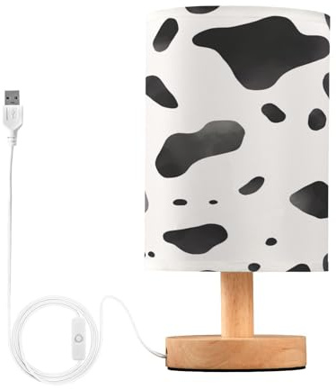 Waassud Lámpara de mesa con estampado de vaca, lámparas de escritorio, esenciales para habitación de niñas, decoración de dormitorio junto a lámparas de mesa para mesitas de noche con pantalla de tela