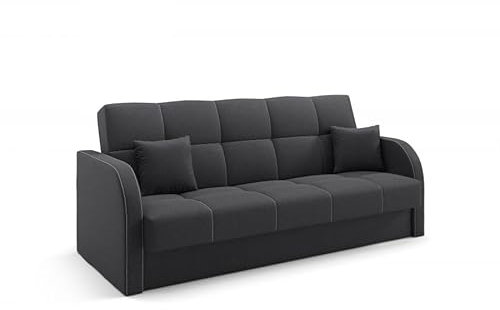 LIKMA Schwarz Ausziehbar 3 Sitzer Sofa Togo 214x93x85 cm Schlaffunktion Bettzeugbehälter Sofa mit Bettfunktion Schlafsofa Couchgarnitur Sofas & Couches Stoff Inari 100